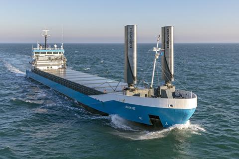 The Ventifoils on ‘MV Ankie’ will be extended to 16m, two potentially yielding more than four 10m containerised versions. Photo: eConowind